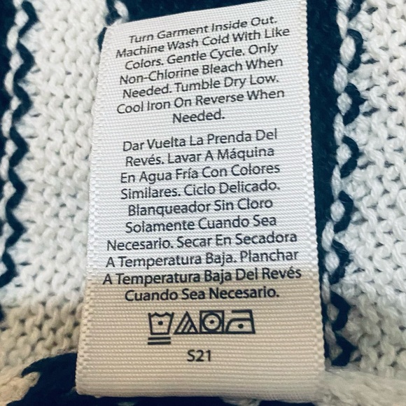 Women’s Medium Sweater Time Tru Blue White Striped Oversized Knit 3/4 Sleeves - Picture 11 of 11